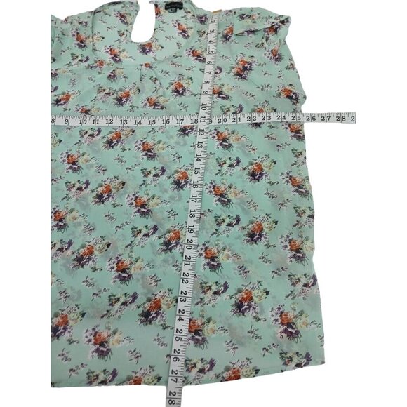 Zenobia XXXL Floral Print Blouse Green & Multicolor Short Sleeve Polyester - Picture 6 of 6
